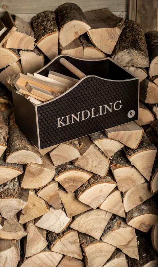 Kindling Box filled with sticks sat in a log store