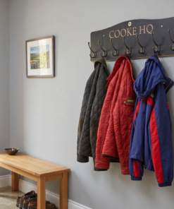 Personalised wooden brown 6 hook coat rack
