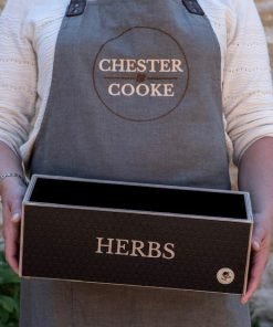 wooden Herb planter box - engraved with herbs.