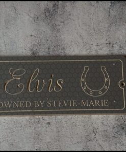 grey stable name plaque with extra wording of owned by ...