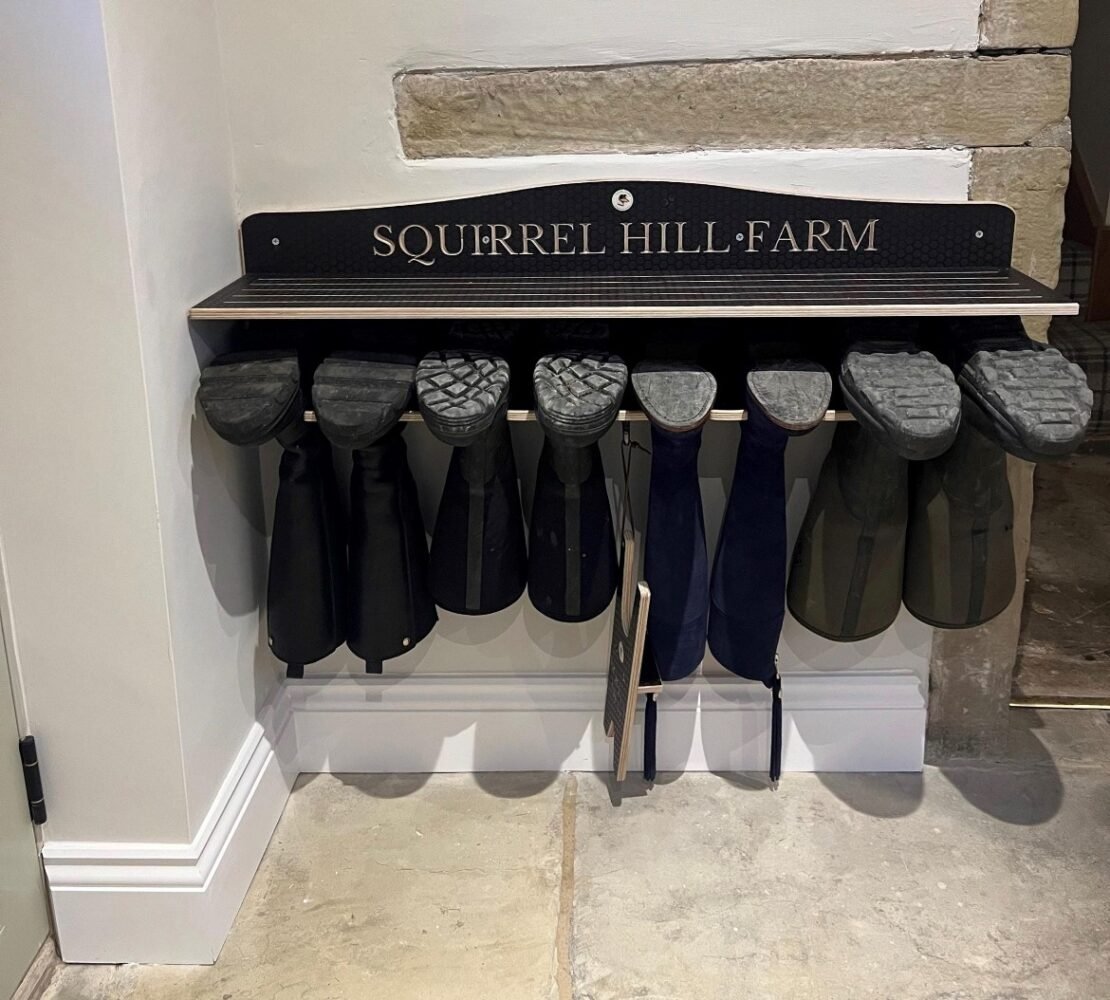 personalised gift of a custom wooden welly rack is a great gift for a wedding