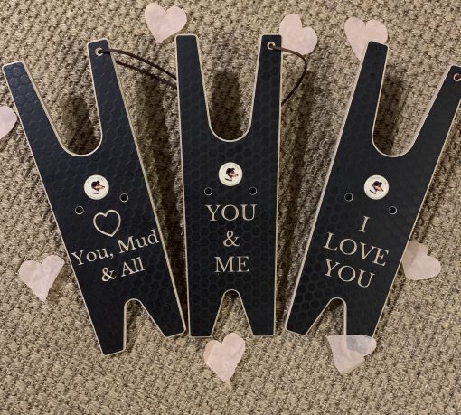 wooden boot pullers with words of love