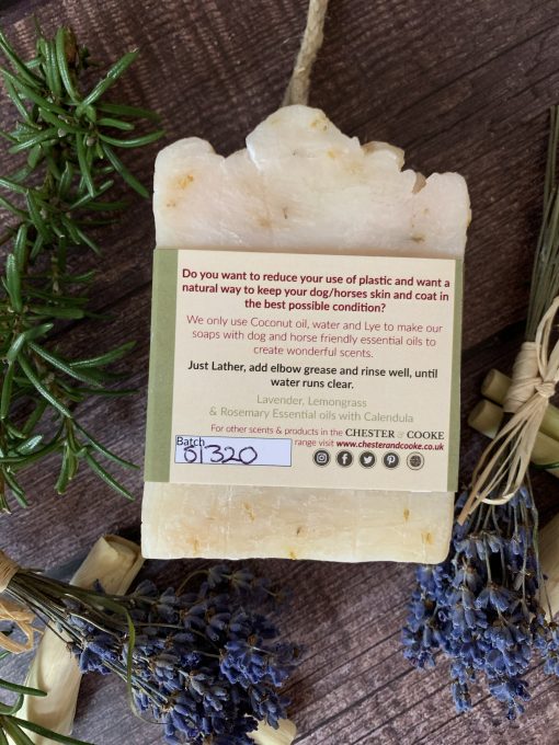 label showing All natural ingredients on dog soap bars