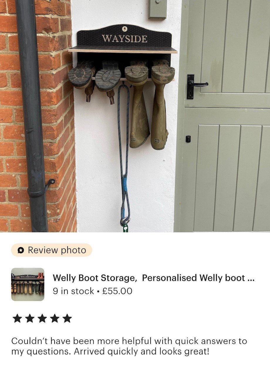 welly rack review - 2 pair welly rack with shelf hanging under a porch