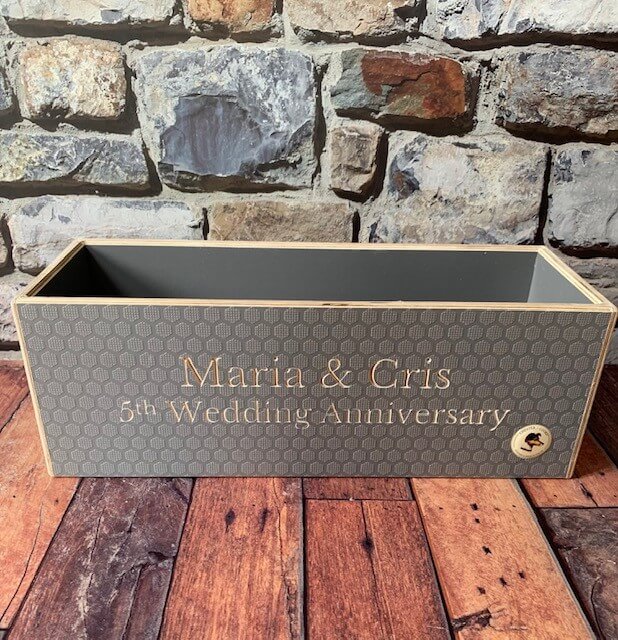 Grey Herb planter Box personalised as a gift for an anniversary