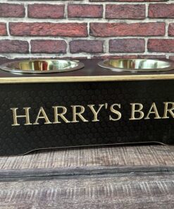 small dog bowl stand - brown personalised