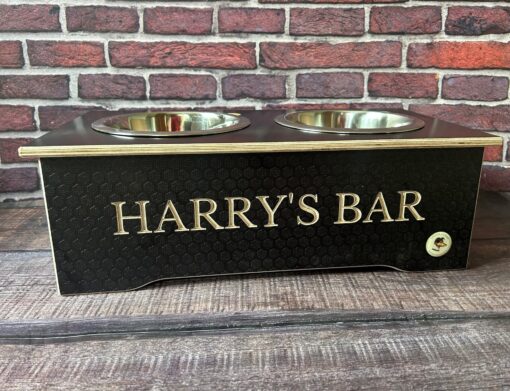 small dog bowl stand - brown personalised