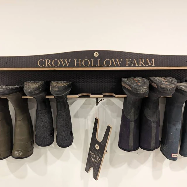 Personalised welly rack with boot jack