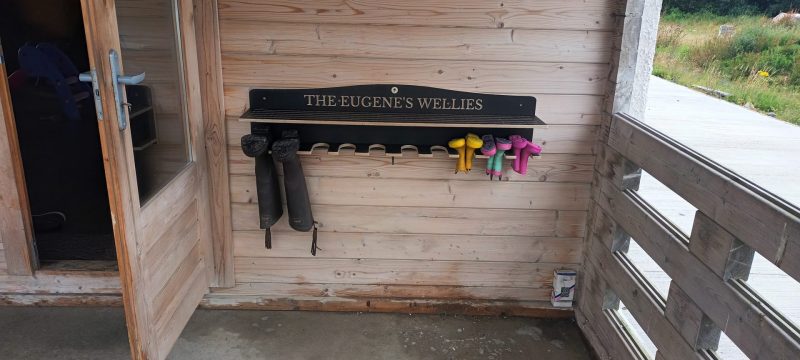 personalised welly rack holding toddler wellies