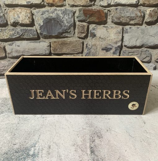 personalised engraved wooden herb planter box