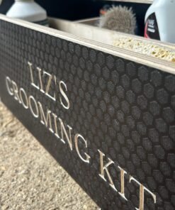 close up of the material of the wooden grooming kit box