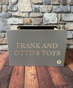 Grey personalised wooden dog toy box