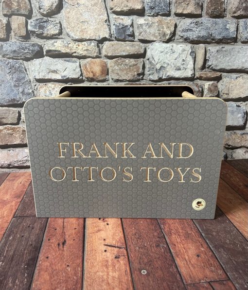 Grey personalised wooden dog toy box