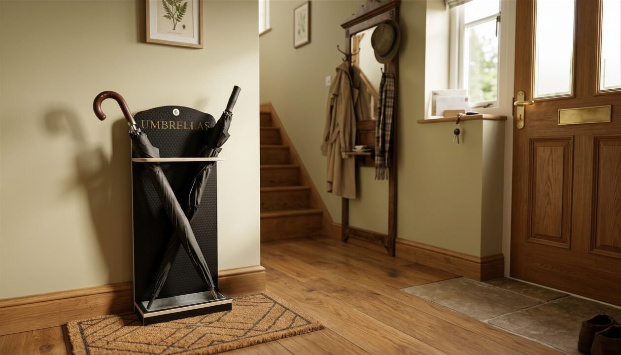 umbrella stand in a hallway