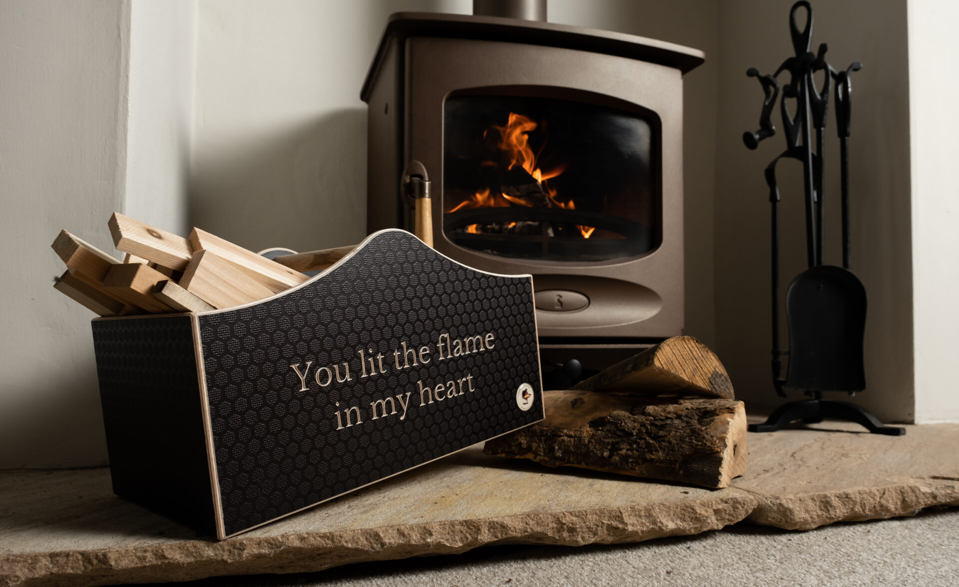 A romantic gift and practical present a fireside kindling box