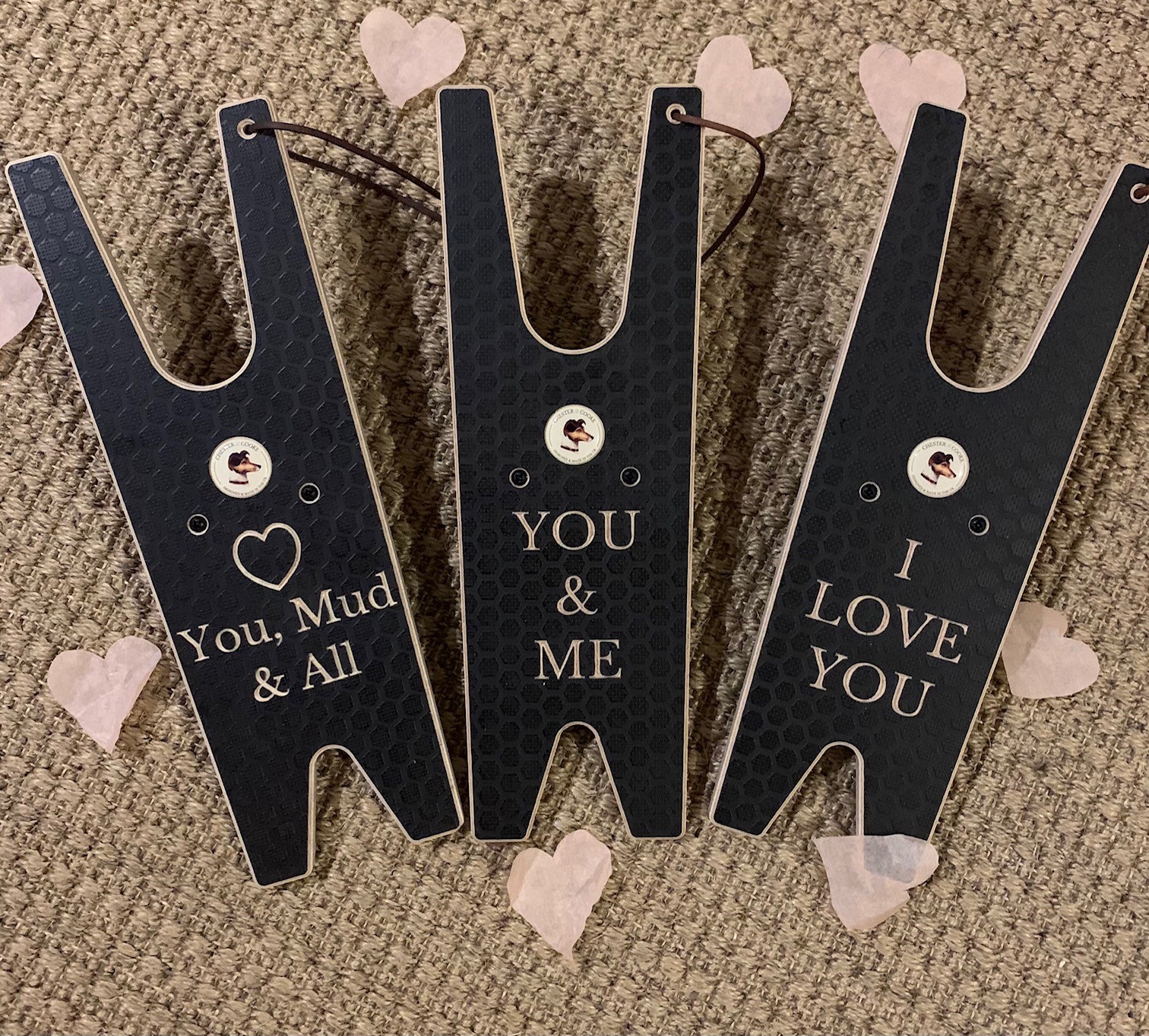 wooden engraved valentine's boot jacks