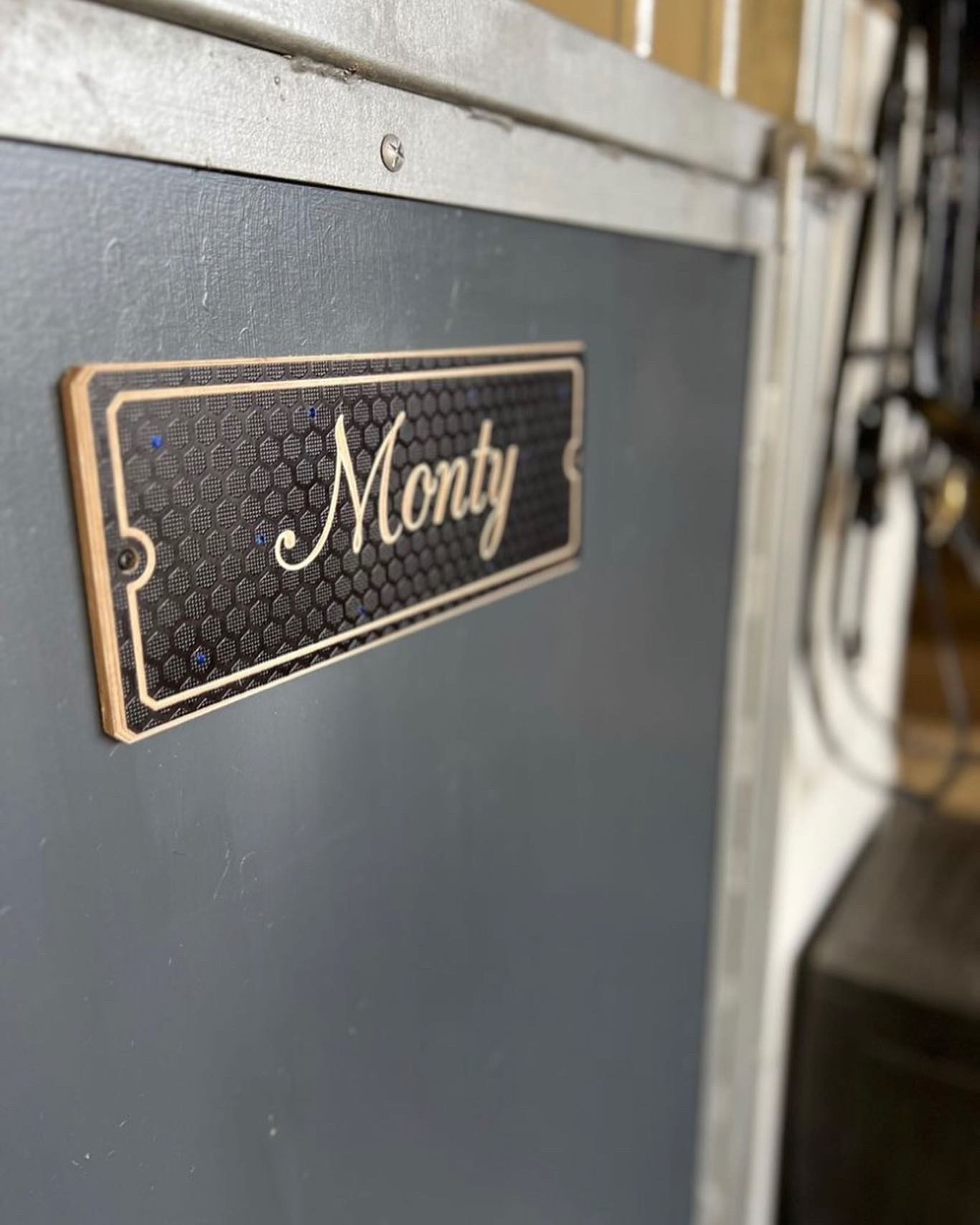 blue bling on a personalised name plate