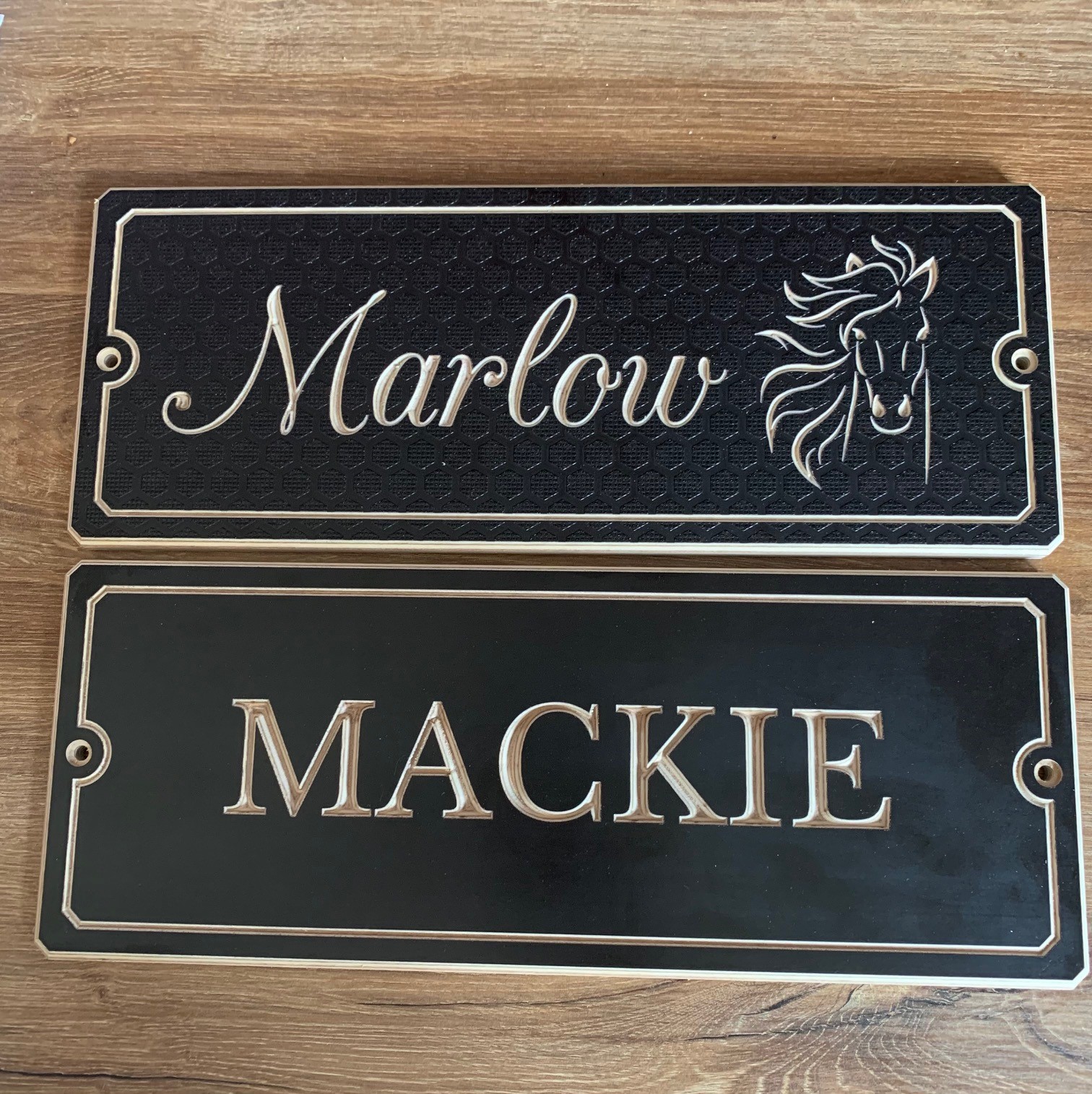 wooden name sign with different fonts