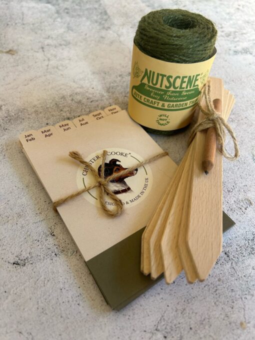 gardening gift set - jute twine, divider cards and plant labels fit in the wooden seed box