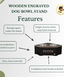features of the wooden corner dog bowl stand