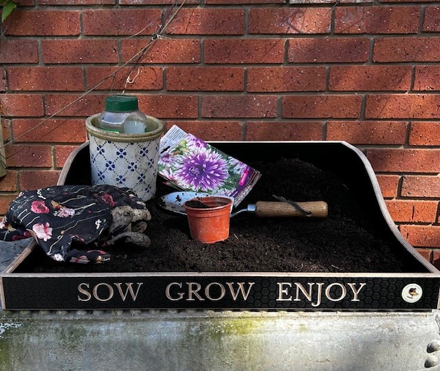 Wooden engraved personalised potting tray for seed sowing