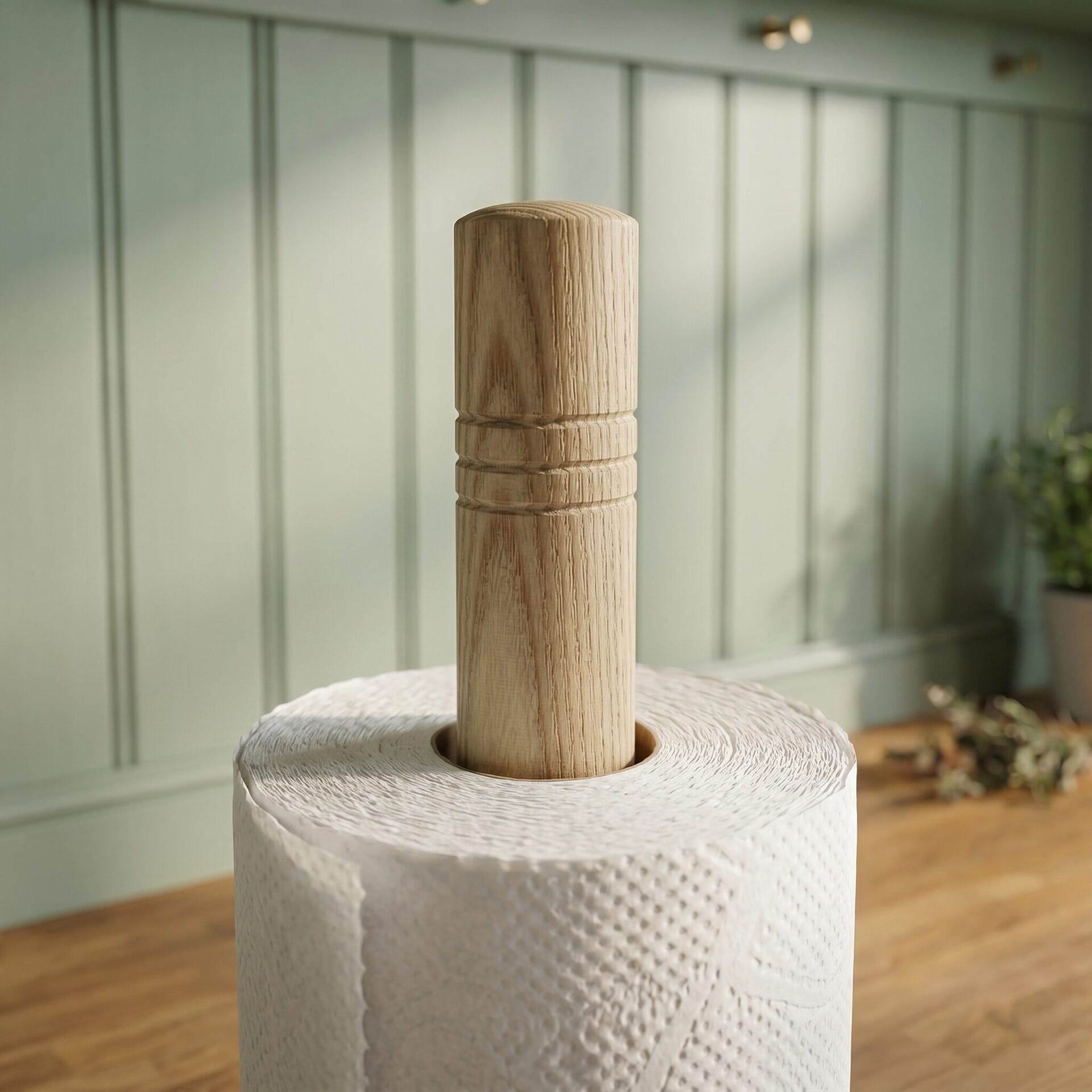 wooden engraved kitchen roll holder