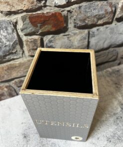 top view of the grey wooden utensil holder