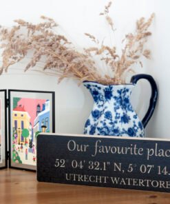 Alternative view of Wooden Co-ordinates Sign - engagement, wedding gift