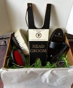 equestrian gift set, boot jack, and grooming brushes set