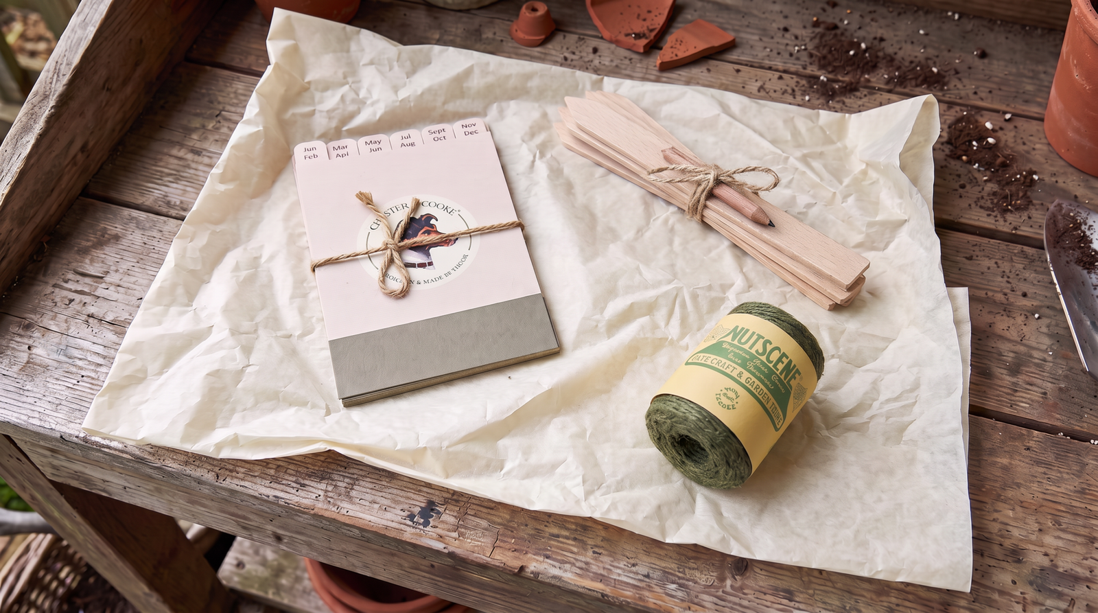 garden twine, plant label and seed divider card set